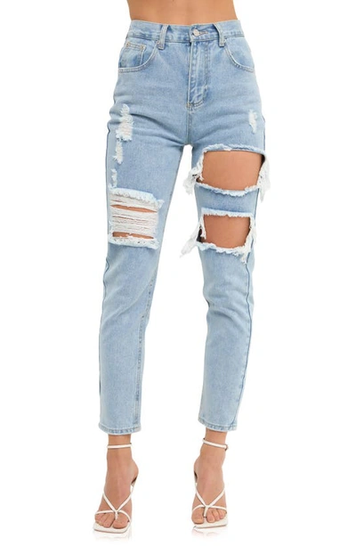 Grey Lab Cutout Ripped High Waist Slim Straight Leg Jeans In Denim