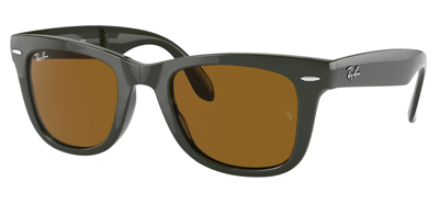 Shop Ray Ban Wayfarer Folding Classic Brown Clasic B-15 Unisex Sunglasses Rb4105 0rb4105 50 In Brown,green