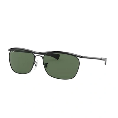 Shop Ray Ban Olympian Ii Deluxe Polarized Green Classsic G-15 Browline Unisex Sunglasses Rb3619 002/58 60 In Black,green