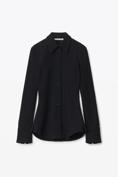 Shop Alexander Wang Shirt In Textured Logo Jersey In Black