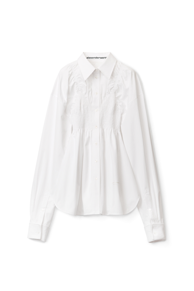 Shop Alexander Wang Smocked Shirt In Cotton Poplin In White
