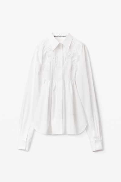 Shop Alexander Wang Smocked Shirt In Cotton Poplin In White