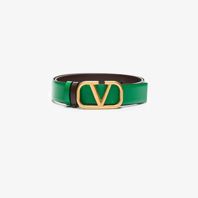 Shop Valentino Green Vlogo Reversible Leather Belt