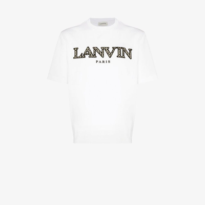 Shop Lanvin White Curb Logo Embroidered Cotton T-shirt