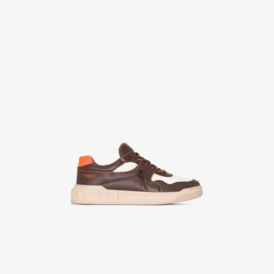 Shop Valentino Brown One Stud Low Top Leather Sneakers