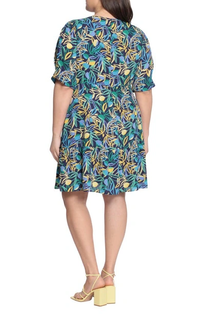 Shop Donna Morgan Twist Elbow Sleeve Dress In Navy/ Sunshine Yellow