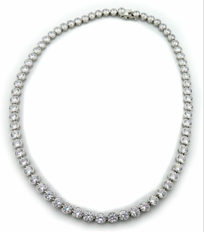 Pre-owned Markenlos Damen Collier Tennis Silber 925 Sterlingsilber Halskette Zargenfassung Neu Kette