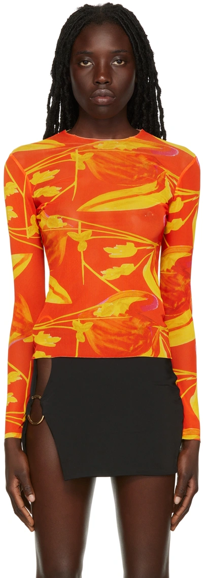 Shop Louisa Ballou Orange Printed Long Sleeve T-shirt In Orchid Flame