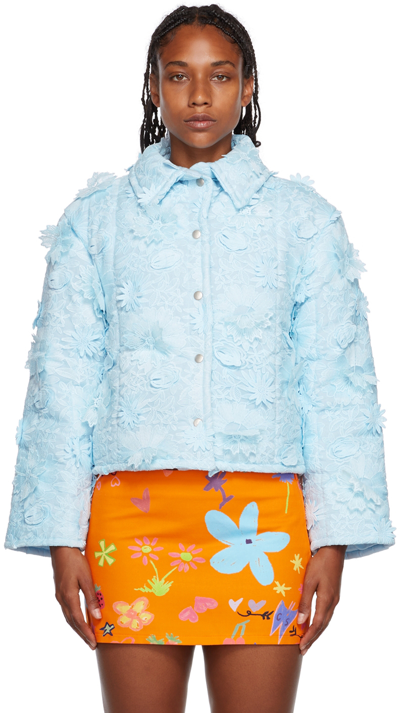 Shop Collina Strada Blue Appliqué Jacket In Sky Floral