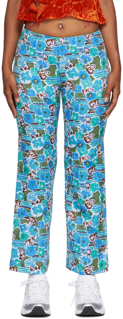 Collina Strada Blue Floral Lounge Pants In Turquoise Flower Str