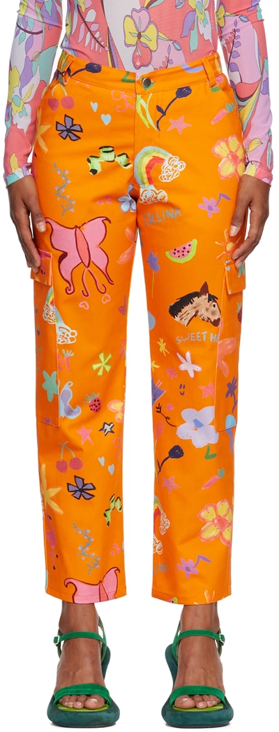 Collina Strada Ssense Exclusive Orange Chason Jeans In Orange Doodle
