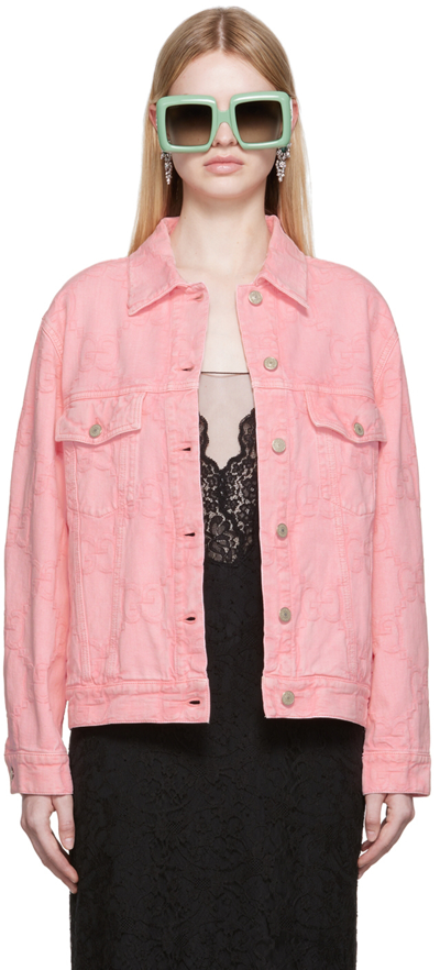 Shop Gucci Pink Love Parade Denim Jacket In 5739 Light Pink