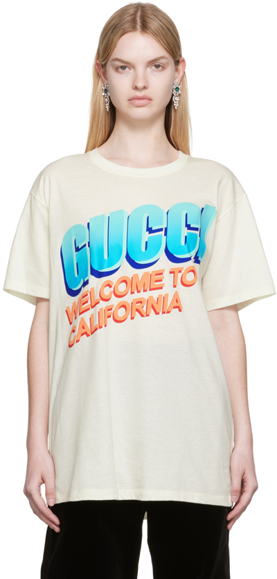 Shop Gucci White Cotton T-shirt In 9095 Sunlight/mc