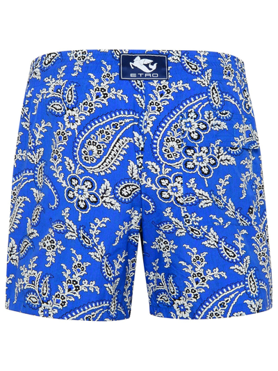 Shop Etro Blue Polyamide Swim Shorts