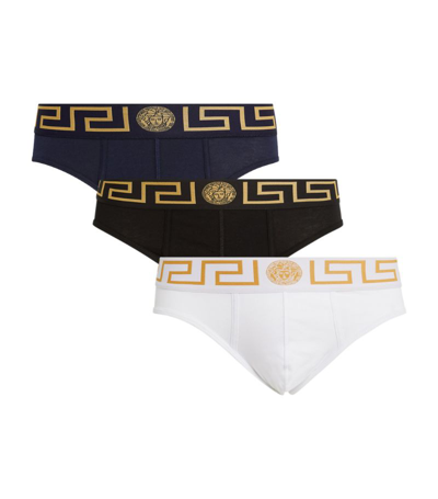 Shop Versace Iconic Greca Briefs (pack Of 3) In Black