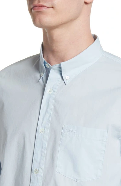 Shop Apc Edouard Solid Cotton Button-up Shirt In Bleu