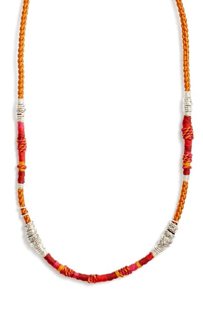Shop Gas Bijoux Marceau Beaded Leather Necklace In Red Multi