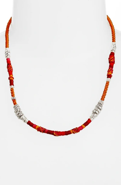 Shop Gas Bijoux Marceau Beaded Leather Necklace In Red Multi