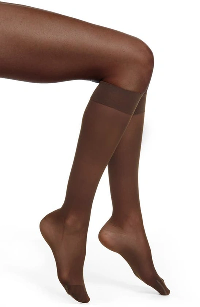 Shop Item M6 Sheer Compression Knee High Socks In Cacao