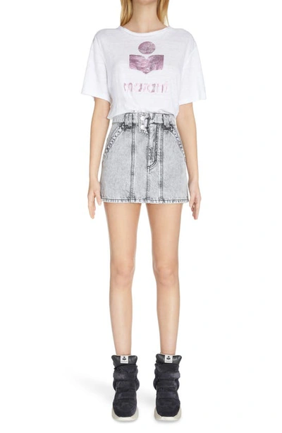 Shop Isabel Marant Étoile Zewel Linen Logo Tee In Pink / White