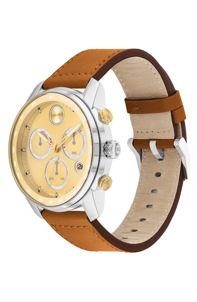 Shop Movado Bold Verso Chronograph Leather Strap Watch, 44mm In Silver / Tan