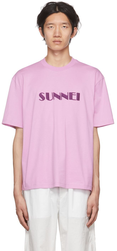 Shop Sunnei Purple Embroidered T-shirt In 006b Lilac