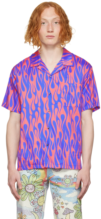 Shop Double Rainbouu Blue & Red Tropical Shirt In Burning Up (red Blue