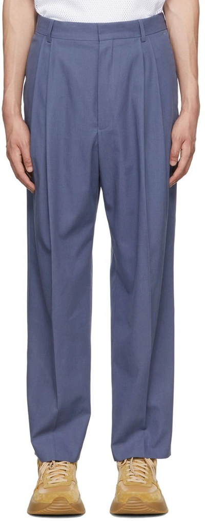 Shop Dries Van Noten Blue Cotton Gabardine Trousers In 514 Light Blue