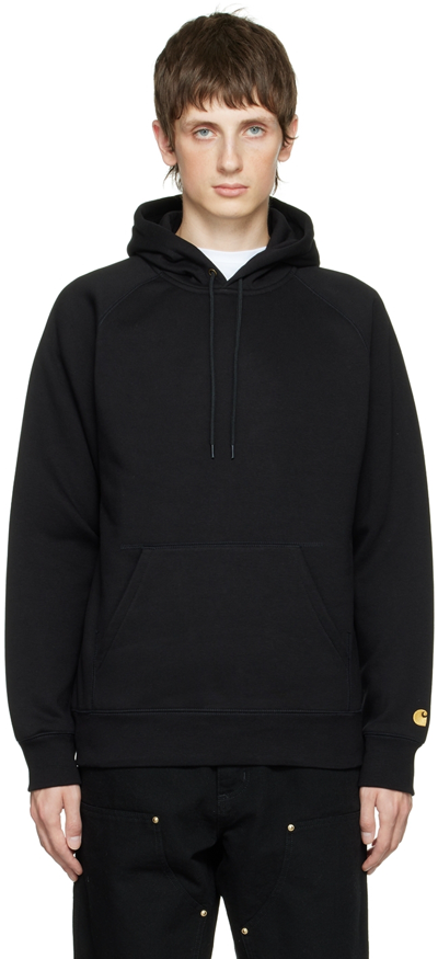 Shop Carhartt Black Chase Hoodie In 00fxx Black / Gold