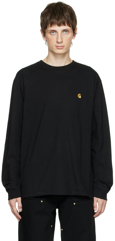 Shop Carhartt Black Chase Long Sleeve T-shirt In 00fxx Black / Gold