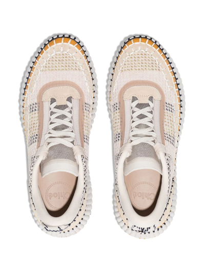 Shop Chloé Multi-panel Lace-up Sneakers In Neutrals