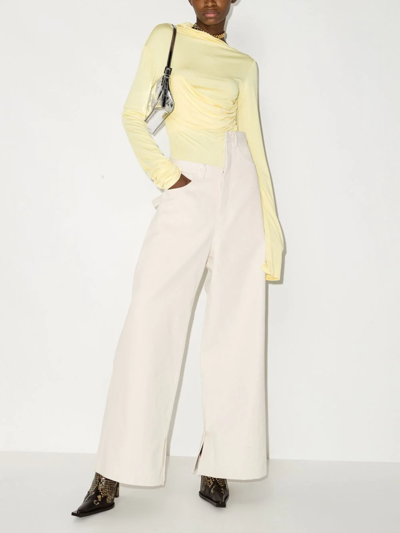 Shop Paris Georgia Gala Asymmetric Wide-leg Jeans In Neutrals