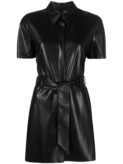 Shop Nanushka Belted Mini Shirt Dress In Black