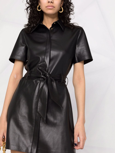 Shop Nanushka Belted Mini Shirt Dress In Black