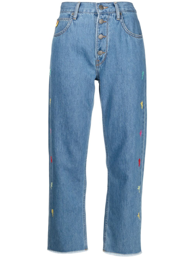 Shop Mira Mikati Embroidered Straight-leg Jeans In Blue