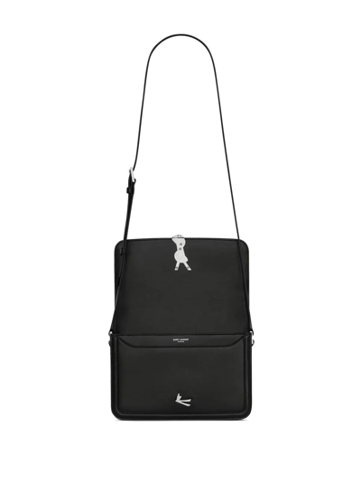 Shop Saint Laurent Monogram-logo Leather Messenger Bag In Black