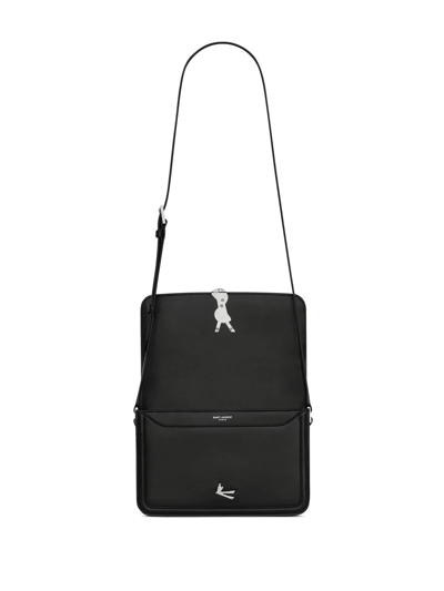 Saint Laurent Monogram-logo Leather Messenger Bag In Black