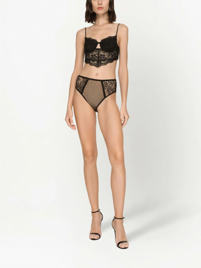 Shop Dolce & Gabbana High-waisted Lace Briefs In Brown