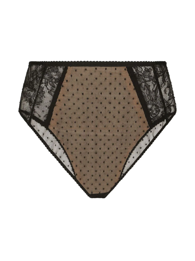 Shop Dolce & Gabbana High-waisted Lace Briefs In Brown