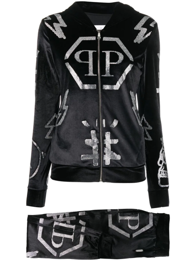 Shop Philipp Plein Logo-studded Hoodie Tracksuit In Black