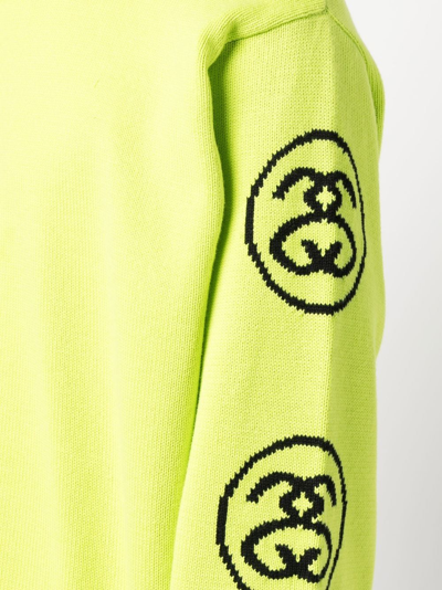 Shop Stussy Logo Crew-neck Sweatshirt In Green