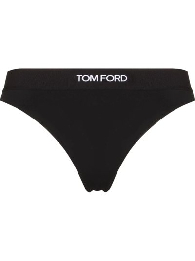 Shop Tom Ford Logo-waistband Thong In Black