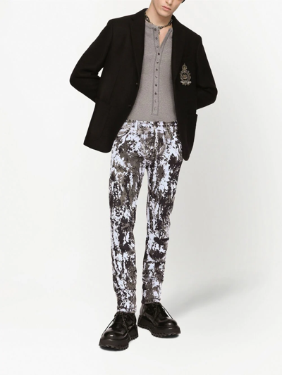 Dolce & Gabbana Embroidered Crest Wool Blend Sport Coat In Black