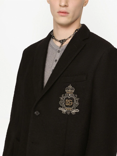 Dolce & Gabbana Embroidered Crest Wool Blend Sport Coat In Black