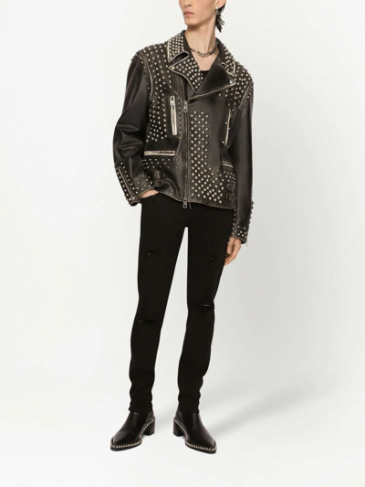 Shop Dolce & Gabbana Studded Leather Jacket In Black