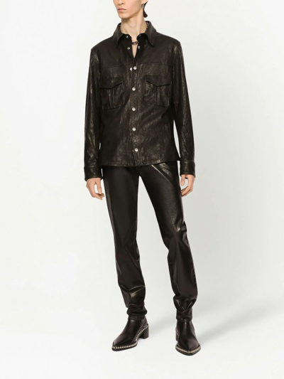 Shop Dolce & Gabbana Leather Button-up Shirt In Black