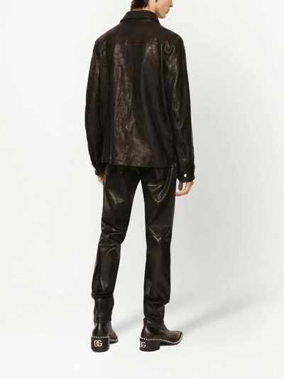 Shop Dolce & Gabbana Leather Button-up Shirt In Black
