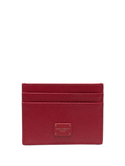 Shop Dolce & Gabbana Logo-plaque Leather Cardholder In Red