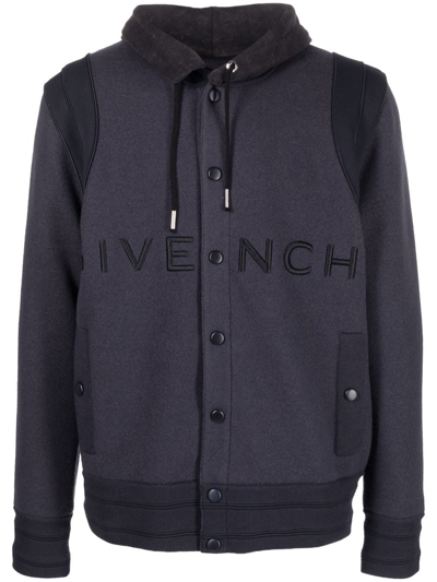 Shop Givenchy Embroidered-logo Hooded Jacket In Blue