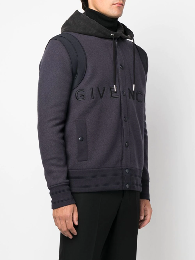 Shop Givenchy Embroidered-logo Hooded Jacket In Blue